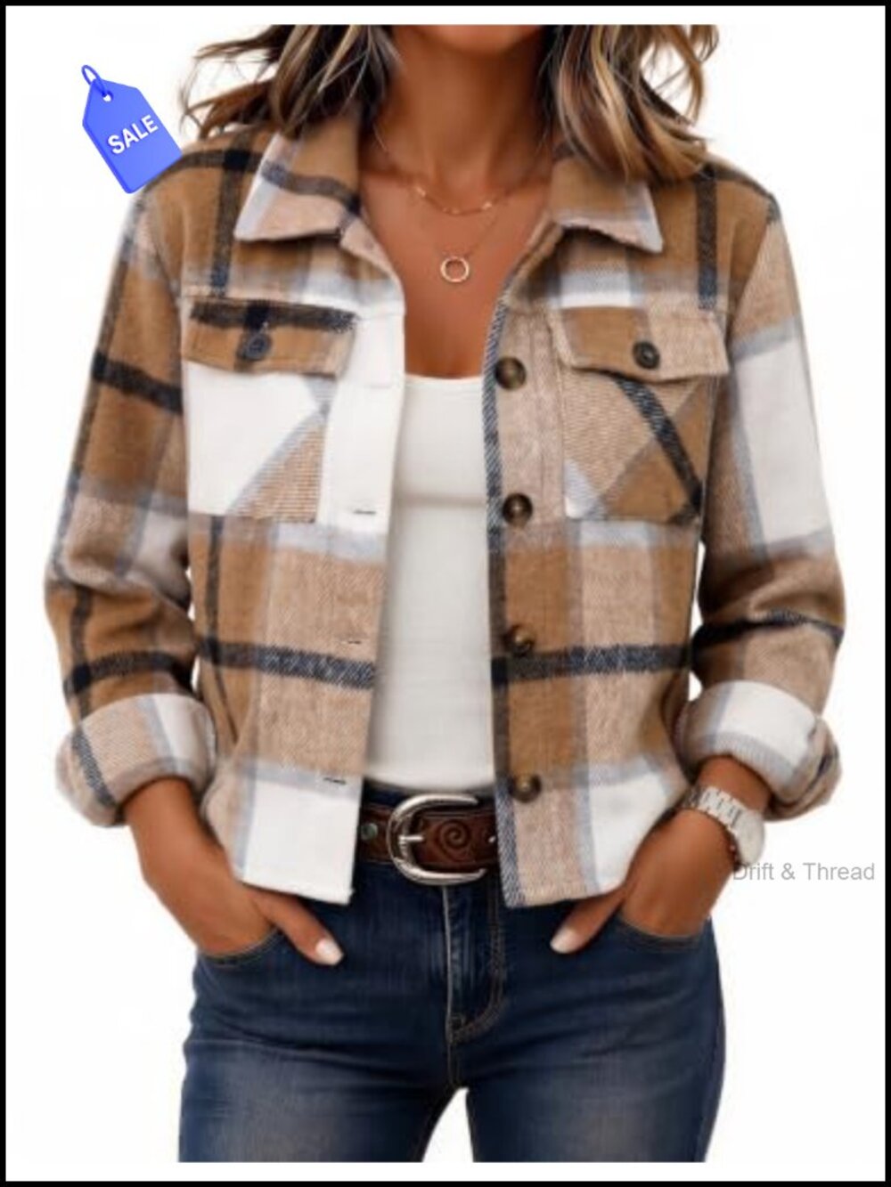Zeagoo Flannel Shacket Cropped Plaid Button Down Casual Fall Jacket Women